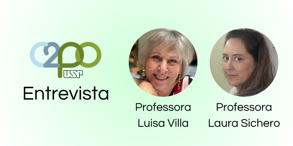 Banner com o logo C2PO e as fotos de rosto das Professoras Luisa Villa e Laura Sichero.