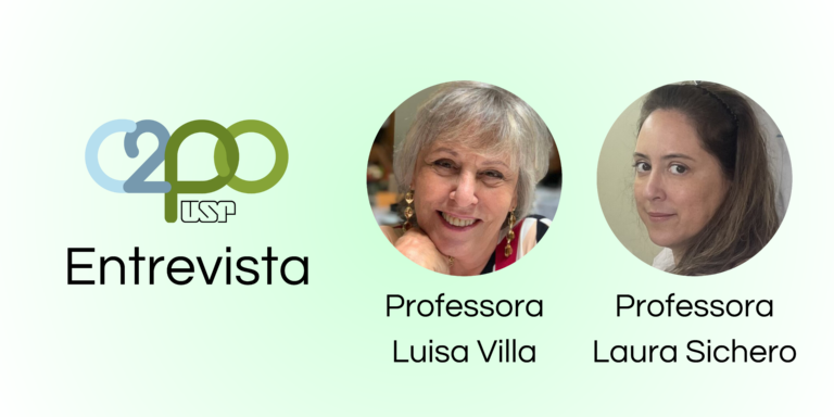 Banner com o logo C2PO e as fotos de rosto das Professoras Luisa Villa e Laura Sichero.